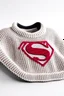 Placeholder: Superman's Balenciaga sweater Winter elegant inspired by Superman's Big emblem design white tones with dual color on a white background, product catalog photography, soft spot lighting, depth of field, 4k –ar 3:5 –q 2