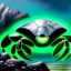 Placeholder: ultra detailed fullbody Drawing of a Cyborg metallic Gigantic Silver Crab on the shore , , with glowing Green eyes, extremely detailed digital painting, intrincate, extremely detailed face,crystal clear Big eyes, in the style of Frank Frazetta, mystical colors , perfectly centered image, perfect composition, rim light, beautiful lighting, 8k, stunning scene, raytracing