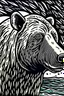 Placeholder: Lino woodcut black and white polar bear side view