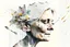 Placeholder: white background, double exposure, old torn paper, newspaper scraps, watercolor, splashes, blots, woman 50 years old, flower blonde, closed eyes, fine rendering, high resolution, double exposure, 8K