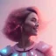 Placeholder: A portrait very beautiful woman ,smiling, longs hairs,elegant, atmospheric, realistic, cinematic lighting, pink blue light, 8k, galactic atmosphere, flowers