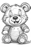 Placeholder: Outline art for coloring page, RADICAL HAPPY TEDDY BEAR, coloring page, white background, Sketch style, only use outline, clean line art, white background, no shadows, no shading, no color, clear