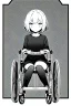 Placeholder: short hair girl passed out in a wheelchair, greyscale