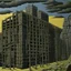 Placeholder: A black spongy fortress filled with chains painted by John Brack