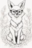 Placeholder: Outline art for cute coloring pages with fox with glasses, full body, white background, sketch style, only use outline, clean line art, no shadows and clear and well outlined.