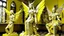 Placeholder: A light yellow ruins with angel statues designed in Javanese origami painted by Roy Lichtenstein
