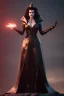 Placeholder: Geena Davis as evil queen in black leather, leather, busty, cleavage, angry, rage, stern look. character design by cory loftis, fenghua zhong, ryohei hase, ismail inceoglu and ruan jia. unreal engine 5, artistic lighting, highly detailed, photorealistic, fantasy