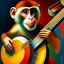 Placeholder: cubist painting of a monkey playing a banjo