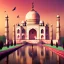 Placeholder: The Taj Mahal, Hindistan, sunset, fantasy art, flying birds, springs, waterfall