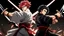 Placeholder: yujiro hanma vs yoriichi tsugukuni, baki vs kimetsu no yaiba, two mans standing in front of each other, a big strong man in black shirt with red hair and evil grin in martial art's stance with bare fists facing a smaller feminine swordsman with long hair and calm face reaching for his sword in traditional japanese clothes both preparing to fight each other