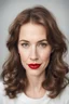 Placeholder: a portrait of a cute swedish girl with brown hair and large brown eyes and big red lips in her 40s