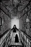 Placeholder: Wednesday Adams in 3d scary dark room Escher style