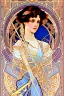Placeholder: in the style of Alphonse Mucha’s Art nouveau, finely drawn 1920s woman with pale pastel colors