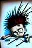 Placeholder: 2d drawing of a stickman, cool with punk hair, x eyes like in hangman, laying down flat on somach, 3d realistic in colour