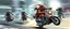 Placeholder: hi speed rocket ship on leaning scooter in a swing, coated rat gremlin captain in high speed pursuit among neon spy vs spy rat cyber soldiers, with background motion blur, airbrush and pen outline
