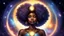 Placeholder: The Cosmic Afro Warrior (The Galaxy Glows From The Afro) She has a halo like an angel Glowing above her head, Storybook Illustration, Digital Painting,