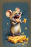 Placeholder: Design of a mouse eating cheese and laughing