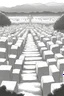 Placeholder: landscape, Japanese open air flat cemetery with thousand gravestones, high detail, manga style, grayscale