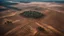 Placeholder: Climate emergency. Aerial view of a deforested area, with only a few scattered tree stumps remaining amidst the barren, exposed soil. Heavy machinery stands idle, and the surrounding forest appears dense and untouched, contrasting sharply with the cleared land. Beautiful award-winning photograph, shocking, rule of thirds, balanced delightful composition, perfect lighting, superb detail, 16k render