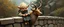 Placeholder: postcard, a blonde fluffy gnome quickling kobold gremlin that looks like the opposite of a vampire in bunad leaning on an elk, holding his horns, all on a stone bridge, in the style of master painter