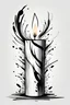 Placeholder: A realistic drawing in negative space black ink on white background of a beautiful candle with abstract brushstrokes design