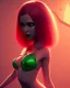 Placeholder: isometric art of a short Succubi girl with blood red hair and green eyes, deep lighting, dark pastel gradients, high definition, 3d icon clay render, blender 3d