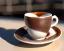 Placeholder: Cappuccino art microfoam in tan mug saucer Crawford plaid napkin Demitasse