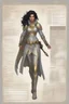 Placeholder: Dnd character sheet, full body. A female Moonelf twilight cleric with black curly hair and golden eyes, wearing gray robes. Etheral, muscular, beautiful