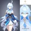 Placeholder: Clear focus, High resolution, long fluffy light blue hair, hair between eyes, long locks, wearing a detailed outfit, wearing a white skirt, wearing a sleeveless shirt, cutsleeves, fluffy character, genshin impact, concept art