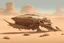 Placeholder: Side view, concept art, Desert with crashed alien ship,lots of detail