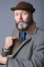 Placeholder: White skin bald man with brown beard and blue eyes in elegant coat and hat