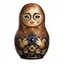 Placeholder: draw matryoshka dolls, the matryoshka is smiling, the kind sweet face of the matryoshka doll, behind the matryoshka Russian patterns in the style of Khokhloma, Khokhloma with gold and black flowers, in the hands of matryoshka blueberries