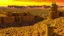 Placeholder: Desert warrior from behind looking at a city in the distance,
