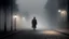 Placeholder: A man alone on a deserted street Magician in fog