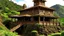 Placeholder: A brown palace on a mountain designed in Hawaiian tiki statues
