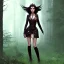 Placeholder: steampunk, dark forest, black hair, long legs, leather clothes