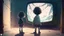 Placeholder: A child trying to enter another parallel world on TV in the form of a professional quality anime