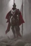 Placeholder: a man modern in military science fiction armor, the armor must be made of spiritual fabric, black and red. a fabric similar to that worn by men of the witch church of the past.