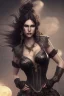 Placeholder: exy milf, warrior, black long hair, leather corset, night, 8k resolution, high-quality, fine-detail, intricate, fantasy art, detailed matte, volumetric lighting, illustration, 3D