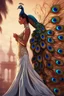 Placeholder: Excellent photography Art a girl dress peacock,full body, intricate, elegant, highly detailed, digital painting, smooth, sharp focus, illustration, illuminated lines, outrun, vaporware, intricate patterns, golden hour