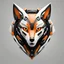 Placeholder: Front logo. 3D. Black, orange and white palette cyborg Fox in artistic style, minimalist
