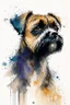 Placeholder: A minimalist portrait of a border terrier by Ryan Hewett , willem haenraets, watercolor, wet on wet and splattering techniques, centered, perfect composition, abstraction, surrealism
