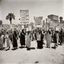 Placeholder: Protest march in ancient Egypt with picket signs