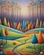 Placeholder: a whimsical multicolor forrest line, on the horizon, by Iwona Lifsches