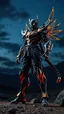 Placeholder: A dynamic view action showcasing the fusion of organic and Neumorphic elements, depicting a fully fantasy male ichigo-fighter. Its intricate mechanisms are driven by interlocking tiger and complex fabrics casual outfit embedded throughout its massive figma frame. Stand air-mid free pose sky dark nightly vast clear. no camera