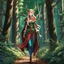 Placeholder: Cuerpo completo, cuerpo completo, Pintura anime 2d de una Reyna elfo caminando en el bosque, coloreada, maximalista, calidad ultra, hiperdetallada, 12k