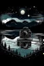 Placeholder: A sleek, digital camera rests on a weathered log, capturing a starry night sky reflected in a still mountain lake. The Milky Way stretches across the canvas, with a lone figure gazing upwards in wonder. Style: Geometric, Mood: Dreamlike, Lighting: Cool, starry night with a touch of moonlight on the lake, T-shirt design graphic, vector, contour, white background.