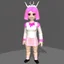 Placeholder: ROBLOX woman character pink hair with horns with white t-shirt and black tie