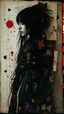Placeholder: Abstract art, hand assembled, full body female goth rocker portrait from found objects collage, random textile textures, mixed media, Wassily Kandinsky, Jerry Uelsmann, Paul Klee, double color exposure, surreal, otherworldly, dark noir, atmospheric, decayed, sorrowful, forlorn