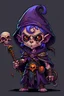 Placeholder: halfling female warlock holding a staff with a skull on top with purple eyes